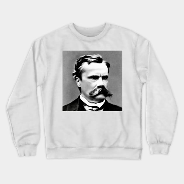 Friedrich Nietzsche Black and White Crewneck Sweatshirt by Disputatious